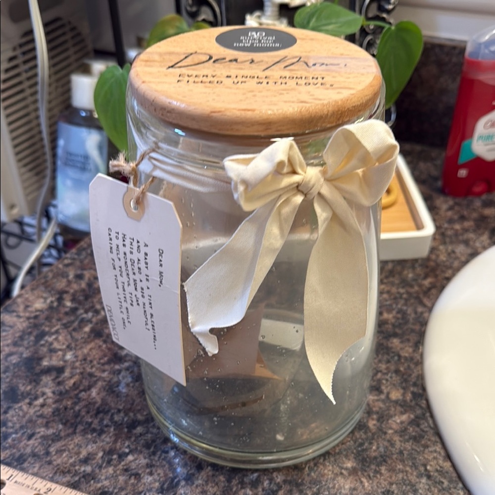 Decorative Glass Jar with Cream Ribbon